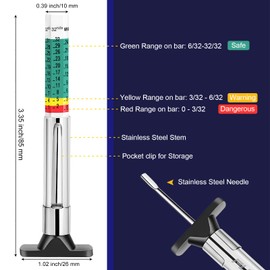 PUIBERS Professional Tire Tread Depth Gauge (1/32" & 25mm) - 6 Sided Color Coded Tire Measurement Tool with Dual Scale,Heavy-Duty Tread Depth Checker for Cars, Trucks & Motorcycles