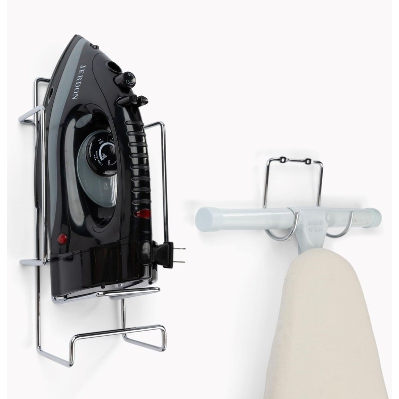JERDON Ironing Board Holder and Iron Caddy - Stainless Steel