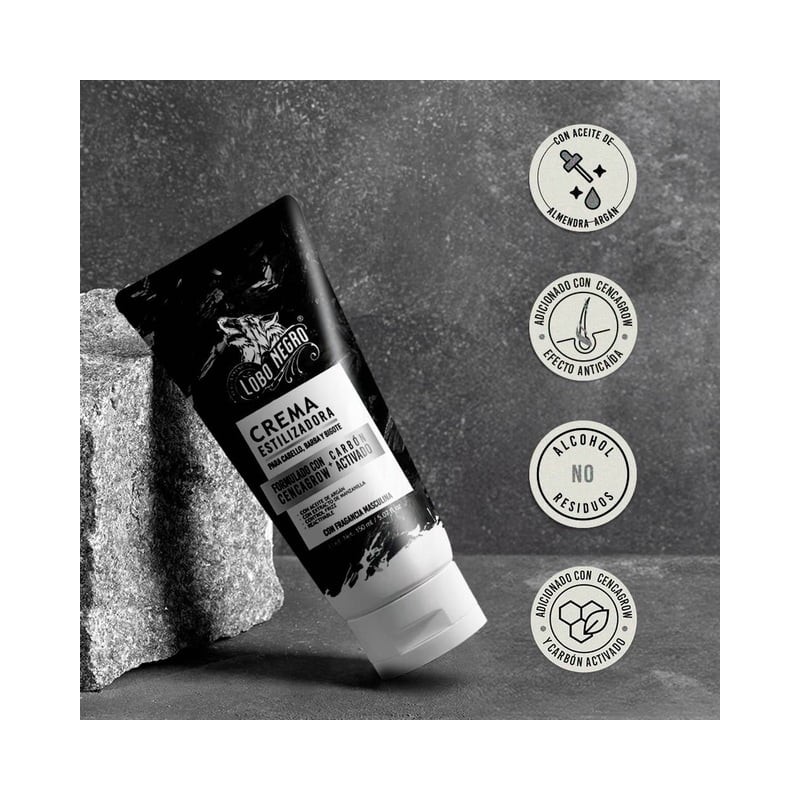 Crema estilizadora Lobo Negro cabello barba y bigote carbón activado