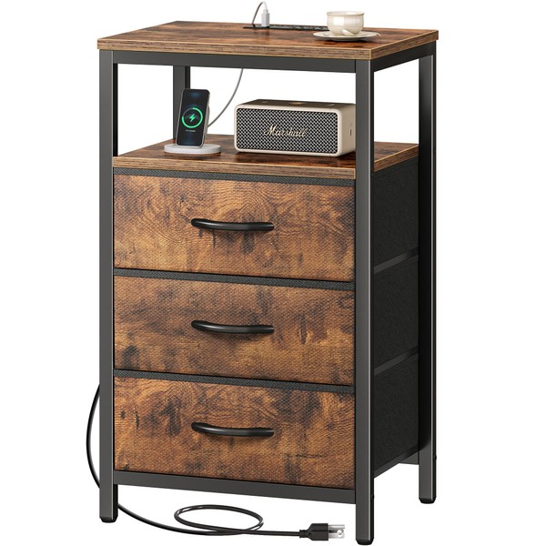 Huuger Huuger Nightstand with Charging Station, 27.6 Inch Bedside Table