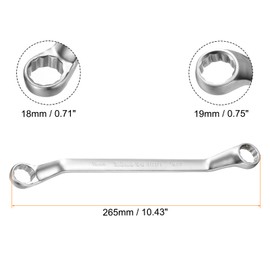 sourcing map Offset Extra Long Box End Wrench 18 x 19 mm Metric 12 Point 75 Degree Offset Double End Box Ratcheting Wrench Carbon Steel Polished Long Spanner Tools