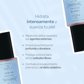 TEIA Serum de cido Hialurnico Hidratante - 95.01 Ingredientes Naturales - cido Hialurnico, Pantenol y Extracto de Fresa - Piel Suave y Revitalizada   
