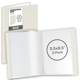 Dunwell Small Binders with Sleeves - Presentation Books 5.5x8.5 (2-Pack, Ivory), 24-Pockets, Displays 48 Half Size Pages or 5.5 x 8.5 Mini Booklets, Acid-Free Archival Quality