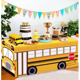 MUNILAIL 6 Ft School Bus Table Cloth Welcome Back to School Tablecloth School Bus Theme Table Cover for Birthday Party Kindergarten First Day of School Decorations