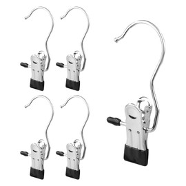 FuninCrea Stainless Steel Laundry Hooks Clip, 5pcs Anti-slip Boot Laundry Hanger Clips Portable Hanging Clothes Pins Multi-functional Single Clothing Hanger Holder for for Scarf, Gloves, Shoes(black)