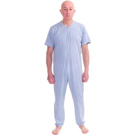 FERRUCCI COMFORT Health Short Sleeve 1 Zip Back Back Summer Pyjamas, lightblue