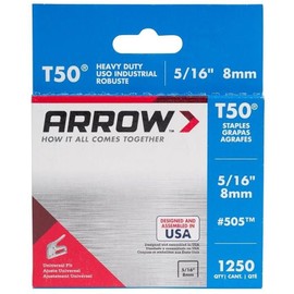 Arrow Fastener 505 1 Pack 5/16in. T50 Heavy Duty Staples, 1,250 Staples Per Pack