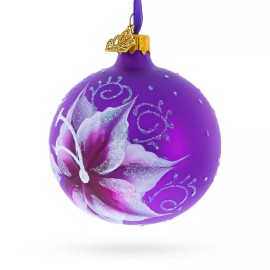 BESTPYSANKY Purple Lily Blossoms Blown Glass Ball Christmas Ornament 3.25 Inches