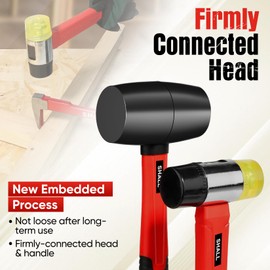 SHALL 2-Piece Rubber Mallet Hammer Set, 16oz Rubber Hammer Mallet & 40mm Double-Faced Soft Mallet, Shockproof Fiberglass Handle with Cushion Grip, Damage-Free to Flooring, Tile, Crafts and Wood Work