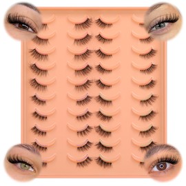 JIMIRE Half Lashes Natural Cat Eye Wispy False Eyelashes 4 Styles Mixed Short 3D Accent 3/4 Corner Lashes Soft Fluffy Faux Mink Half Eyelashes 20 Pairs Pack