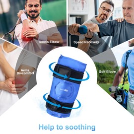 SuzziPad Elbow Ice Pack Wrap – Wearable Cold Compression Sleeve for Elbow & Forearm, Reusable Ice Pack for Tennis & Golf Recovery, Blue