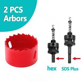 2 inch / 51mm Hole Saw with 1 pc SDS Plus Arbor and 1 pc Hex Shank Arbor, HSS Bi-Metal Hole Drilling Cutter for Wood Boards Plastic and Thin Metal (2 inch / 51mm)