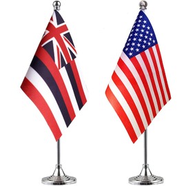 WXTWK 2 Pack American USA Hawaiian HI Desk Flag Small Mini US Hawaiian State Table Flags With Stand Base,United States State Festival Events Celebration Decorations