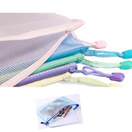 Mirhua Zipper File Bag, Clear File, A4 Elementary School Students, Mesh File Bag, Document Organization, Accessory Sorting, Studying, Work (Set of 5 Colors), Document Case, Contact Bag, Elementary