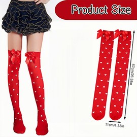 Heanvmyss Knee High Socks with Satin Bow,Stockings for Girls Women,Hold ups Stockings,Thigh High Socks,Long Socks Over The Knee,Opaque School Stocking for Valentine's Day Favors