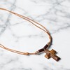BlueRica Hand Carved Wood Cross on Adjustable Light Brown Cord