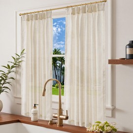 jinchan Pinch Pleated Linen Blend Curtains 63 Inch 2 Panels Light Filtering Modern Farmhouse Back Tab Drapes for Living Room Bedroom Beige