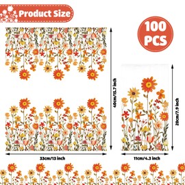 100 Pcs Fall Floral Guest Napkins Disposable Autumn Paper Hand Towels 3 Ply Thanksgiving Watercolor Wildflower Dinner Napkins for Harvest Wedding Birthday Flower Themed Party Supplies, 4.3 x 7.9 Inch