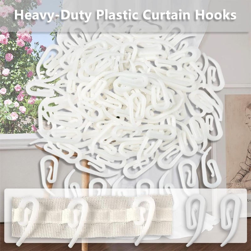 YOFASEN Curtain Hooks Plastic White - Premium & Heavy Duty