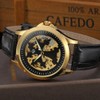 FORSINING Automatic Mechanical Movement Hollow PU Strap Causal Men Watch(Black+Gold)