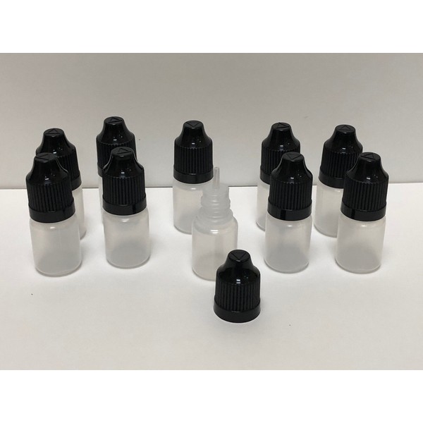 5ml Empty Plastic Squeezable Eye Dropper Bottles Black Cap LDPE  - (10-Pack)