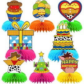 8Pcs Toy Birthday Party Supplies,Toy Party Honeycomb Centerpieces,Toy Game Theme 3D Table Decorations