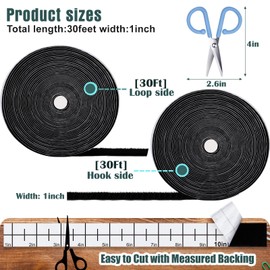 Navona 30Ft x 1 Inch Hook and Loop Strips with Adhesive – Double Rolls of Heavy-Duty Self-Adhesive Tape with Backing, Hook and Loop Tape for Home, Office, School, and Crafting, Black