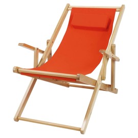 Oakestry Adjustable Sling Chair Natural Wood Frame Orange Canvas Reclining Folding Portable Lightweight Indoor Outdoor Patio Beach Pool Balcony Durable Comfortable Eco Friendly Lounge Furniture