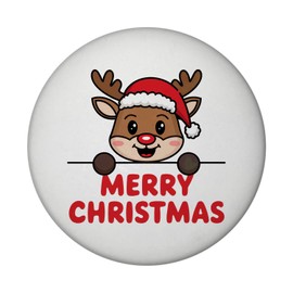 Cute Reindeer with Hat - Merry Christmas Magnet Round Reindeer with Red Nose Antlers in Santa Hat - Perfect for Festive Magnets