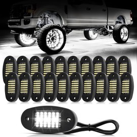 20 Pods White Rock Lights 6000K Pure White 36 LEDs SMD Chips Super Bright Neon Underglow Light IP68 Waterproof for Pickup Trucks SUV UTV ATV RZR Car Boats (White)
