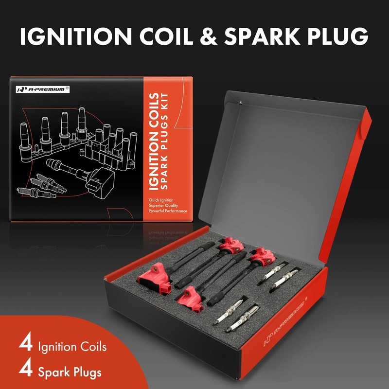 A-Premium (Red) Set of 8 Ignition Coil Pack and Iridium