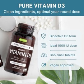 Igennus Natural Vegan Vitamin D3 1000IU, Clean Label, 365 Tablets