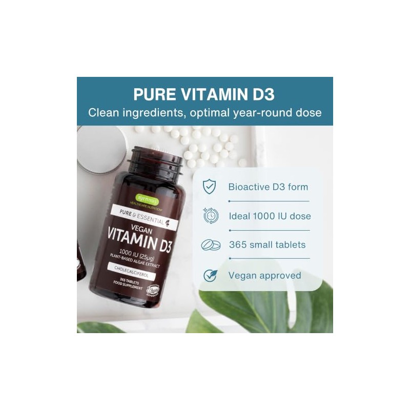 Igennus Natural Vegan Vitamin D3 1000IU, Clean Label, 365 Tablets