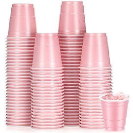 Roshtia 100 Pack 2 oz Christmas Plastic Shot Cups, Mini Disposable Shot Glasses 2 oz Party Cups for Wedding Christmas Winter Party, Beer Taste Serving, Snacks(Light Pink)