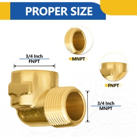 5PACK GUOFIS Barstock Street Elbow,3/4" Male NPT to 3/4" Female NPT Brass Pipe Fitting Elbow(FNPT x MNPT)