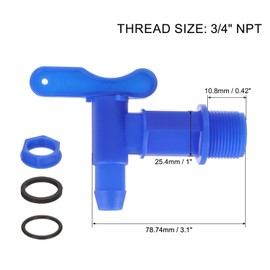PATIKIL 3/4" NPT Plastic Spigot Faucet, 2 Pack Barrel Faucet Durable Polyethylene Material Replacement Water Spigot with EPDM Gasket, Blue
