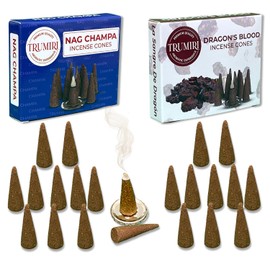 Incense Cones - Combo Pack of 20 Cone Incense - 10 Nag Champa + 10 Dragons Blood - Insence Cones - Incense Cones Scented - Cone Incense Scents - Insense Cones - Incent Cone