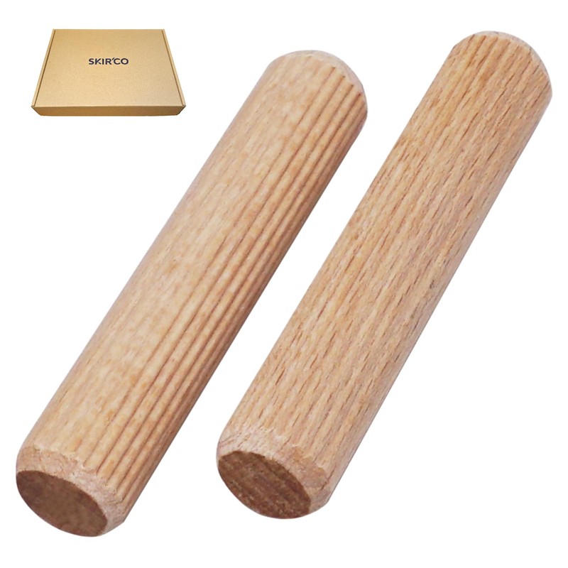SKIR'CO (Pack of 200) Wooden Dowels 10x70mm Grooved Wood Dowels
