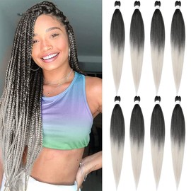 Pre Stretched Braiding Hair 26 inch Ombre Grey Braiding Hair Long Braiding Hair Extensions 8 Packs Hot Water Setting Yaki Straight Braiding Hair Extensions for Women