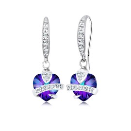Elli Women's Heart Earrings with Symbol Crystals in 925 Sterling Silver, Rubber, Crystal