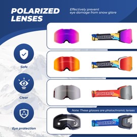 ROCKBROS Ski Goggles, Skiing Polarized Sports Glasses, Snowboard Goggles for Men Women, Snow Goggles Anti-Fog UV Protection Helmet Compatible