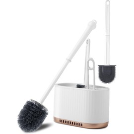 wlich 4-in-1 Toilet Brush and Holder Set, Wall Mountable Bathroom and Toilet Bowl Brush Set, Toilet Cleaner Combo with 2 Brushes,Crevice Brush and Hair Tweezer, Rv Toilet Accessories