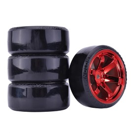 WONFAST 4Pcs 63mm RC Drift Car Tires Hard Tyres Plastic Wheel Rims for 1/10 Traxxas HSP Tamiya HPI Kyosho On-Road Drifting Car Spare Parts (Red)