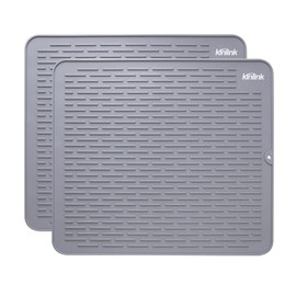 Kinlink Silicone Dish Drying Mats 2 Pack - 18x16 Large Dishwasher Safety Counter Pad for Faster Drying, Kitchen Dish / Dish Draining / Sink Mat, Heat Resistant Trivet, Grey