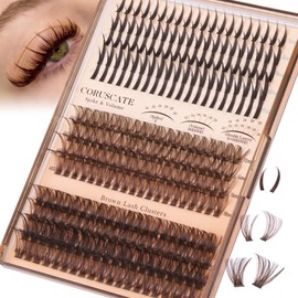 CORUSCATE Brown Lash Clusters with Spikes 60D80D Cluster Eyelash Extensions 12-22mm DIY Spiky Individual Lashes Mega Eyelash Clusters Volume Mink Strip Cluster Lashes