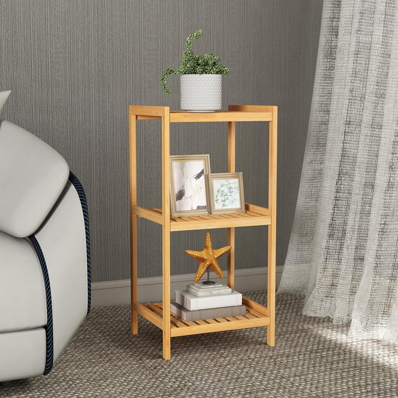 kinbor 3-Tier Bamboo Shelf Freestanding - Space-Saving Bathroom Standing Shelf