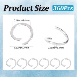 SUNNYCLUE 360Pcs Open Jump Ring Silver Split Rings Bulk 10mm Metal Iron Round Loop Circle 1.4mm Thick Connector Opener Bracelet Necklace Repair Findings for Jewellery Making Keychain DIY Supplies