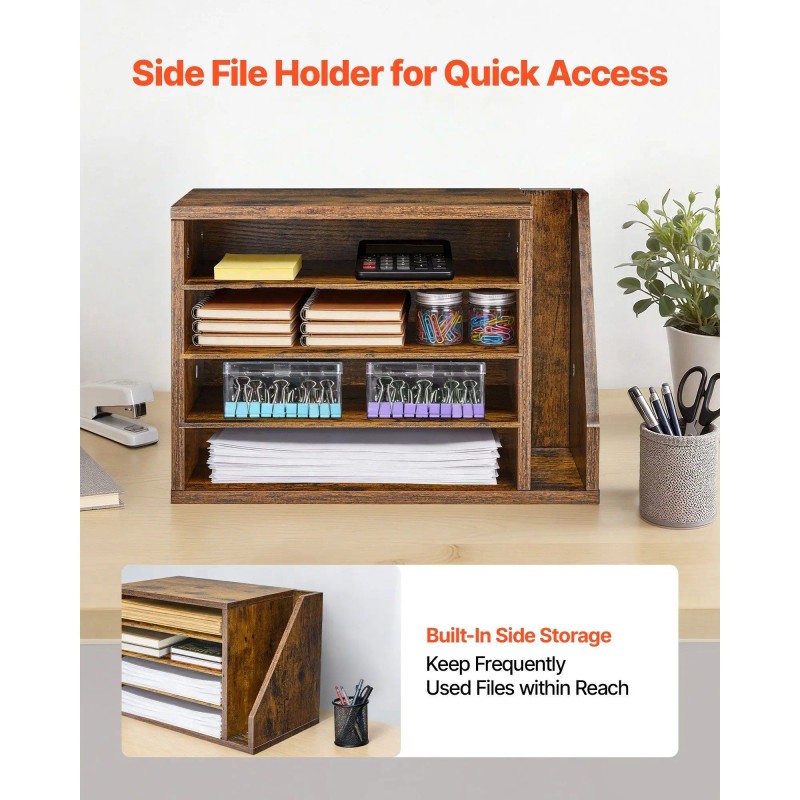4-Compartment Wooden Mailbox Sorter Office Literature Organizer with Detachable Side