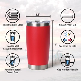 Muka 20 Ounce Stainless Steel Tumbler, Double Walled Vacuum Powder Coated Travel Mug-Black