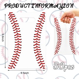 JarThenaAMCS 50Pcs Baseball Party Favor Bags White Red Ball Treat Bags with Handles Plastic Candy Goodie Bags for Sport Event Party Gift Wrapping Supplies